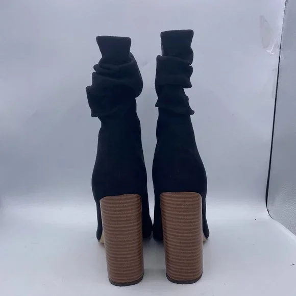 FSJ Black Stylish Peep Toe Slouch Chunky Stacked Heels Ankle Boots - Picture 6 of 13